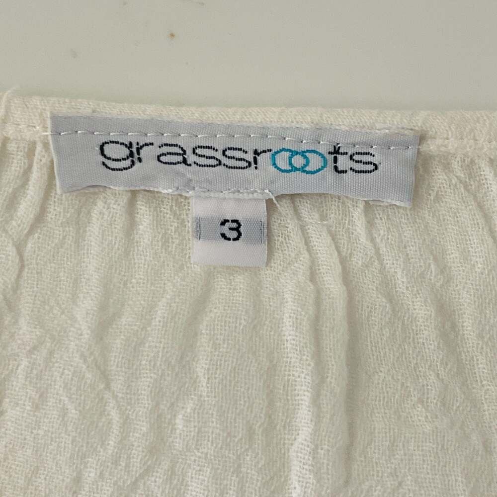 Grassroots White 100% Cotton Gauze Peasant Blouse Long Sleeve Tie Neck - Picture 5 of 8